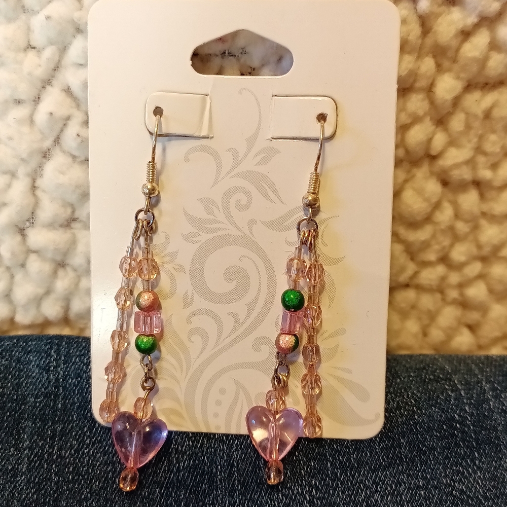 Handmade dangly heart earrings.